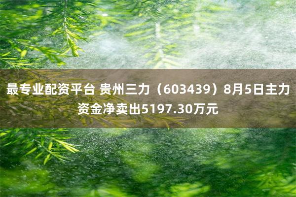 最专业配资平台 贵州三力(603439)8月5日主力资金净卖出5197.30万元
