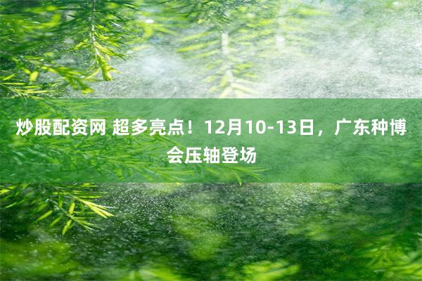 炒股配资网 超多亮点！12月10-13日，广东种博会压轴登场
