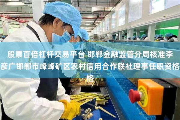 股票百倍杠杆交易平台 邯郸金融监管分局核准李彦广邯郸市峰峰矿区农村信用合作联社理事任职资格