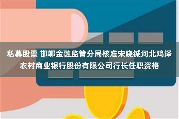 私募股票 邯郸金融监管分局核准宋晓铖河北鸡泽农村商业银行股份有限公司行长任职资格
